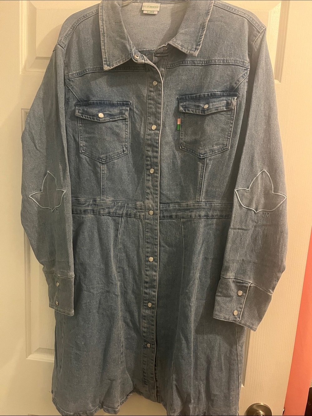 Vintage-Inspired Blue Denim Shirt Dress Jacket AKA with Ivy
